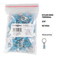 Install Bay Blue Nylon Ring Terminals 16-14 GA 3/8 inch - Package of 100 - BNRT38