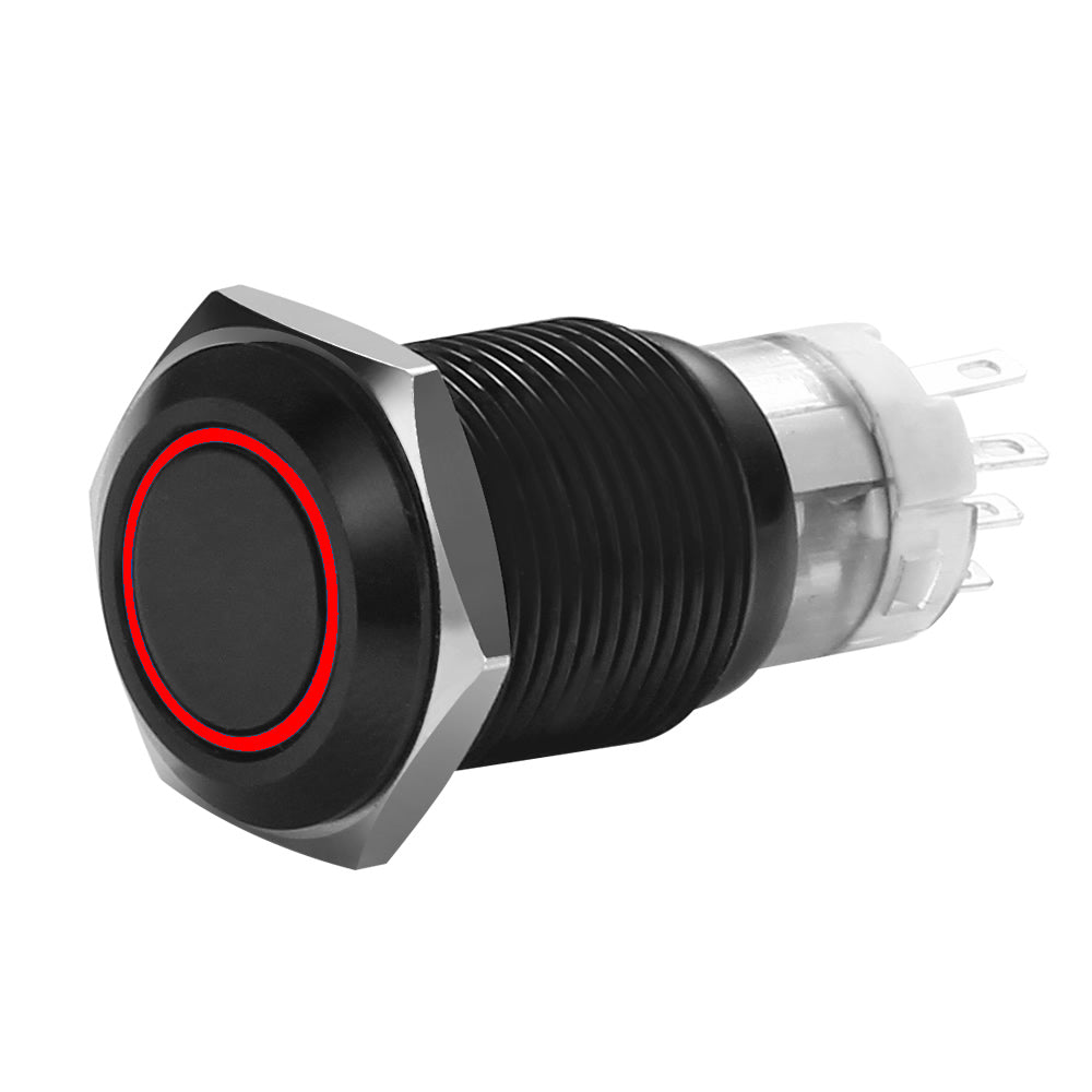 Install Bay 16 Mm Black Momentary Switch With Harness 5A Ip67 - Red - MIBRBSR16