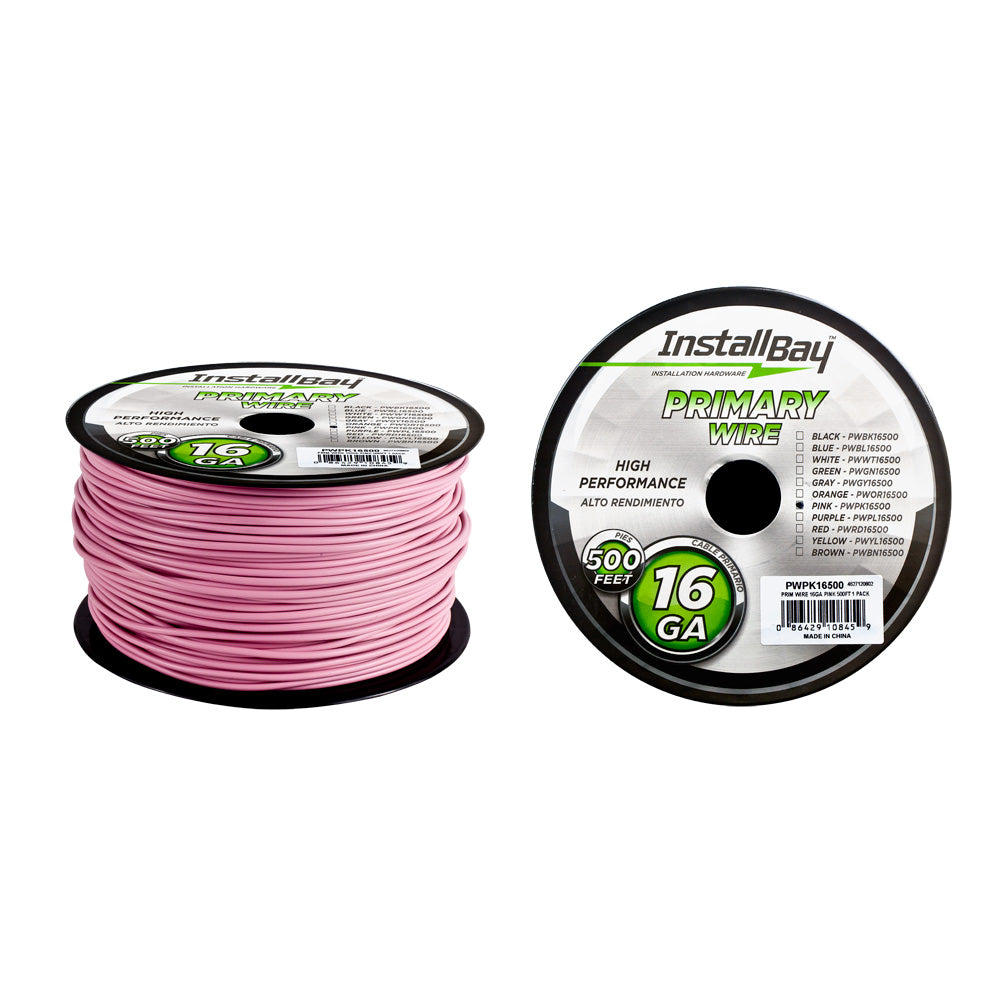 Install Bay Primary Wire 16 Gauge All Copper Pink Coil - 500 ft - PWPK16500