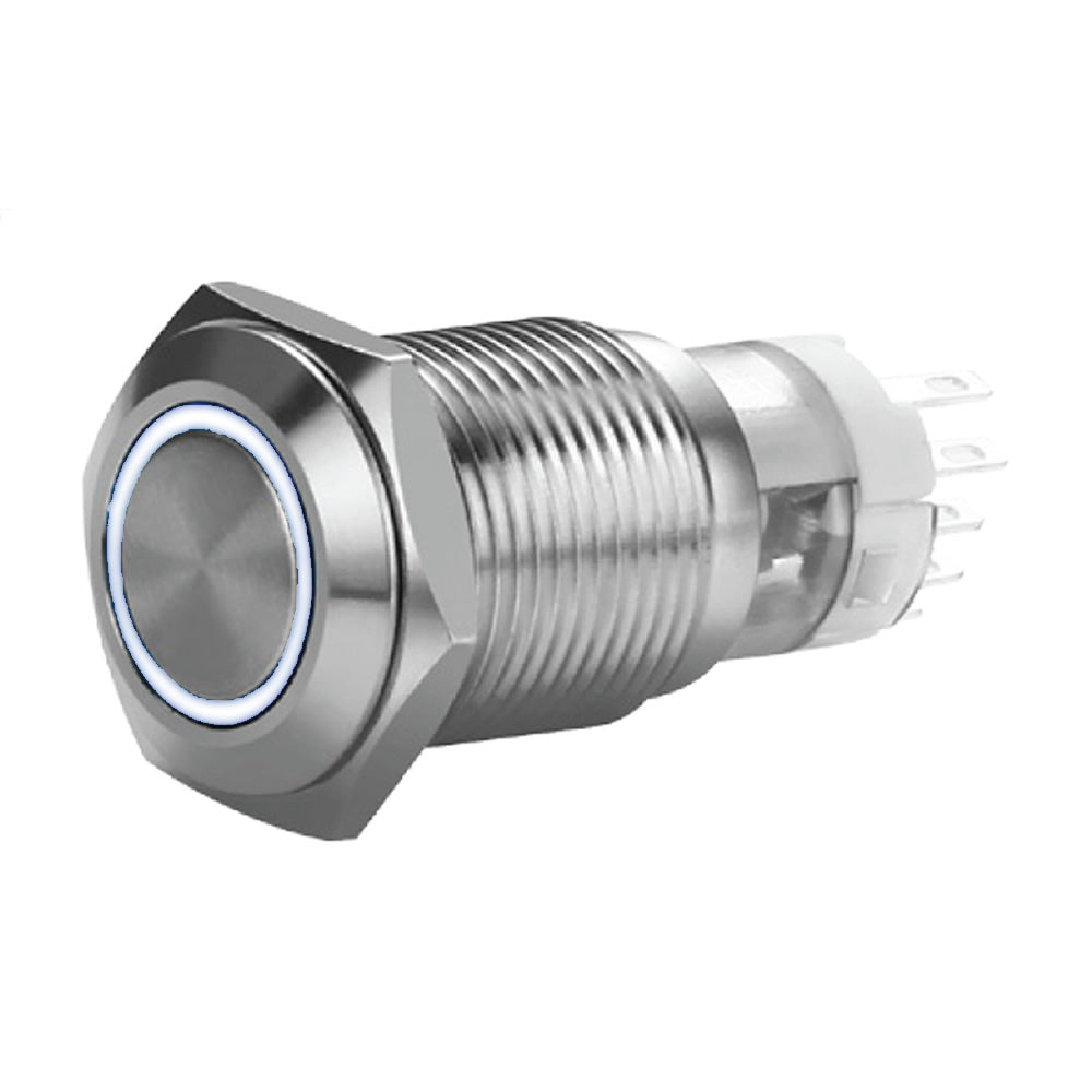 Install Bay 16 Mm Stainless Momentary Switch With Harness 5A Ip67-White - MIBRSSW16