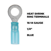 Install Bay Heat Shrink Blue Ring Terminal 16-14 Gauge 1/4 inch - HSBRT14