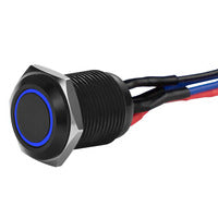 Install Bay Black 12MM Round Illuminated Momentary Switches - Blue - MB12B-2