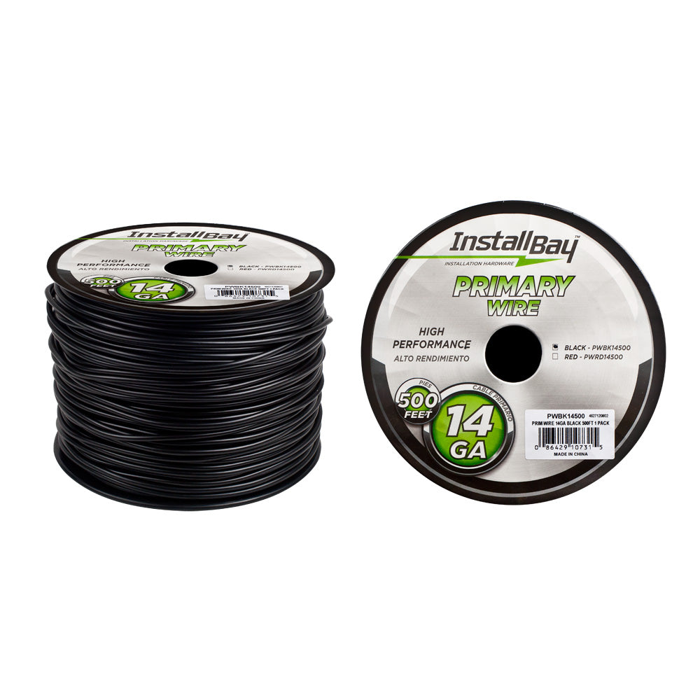 Install Bay Primary Wire 14 Gauge All Copper Black Coil - 500 ft - PWBK14500
