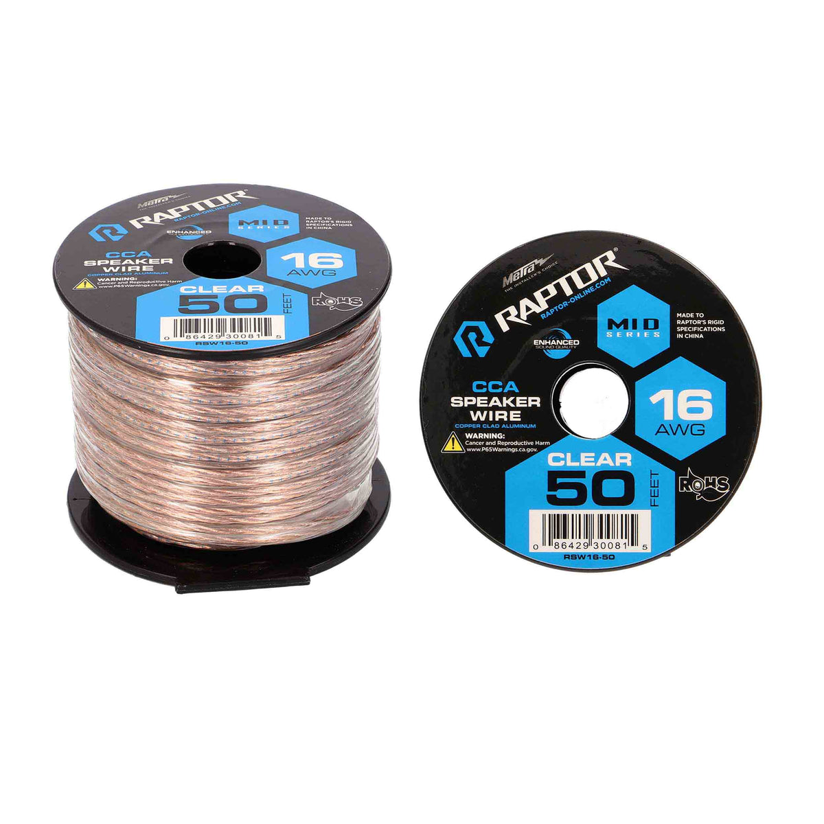 Raptor Vice Series CCA Speaker Wire | 16GA | 50 ft. | Clear - RSW16-50