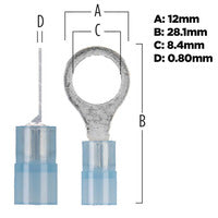 Install Bay Blue Nylon Ring Terminal 16-14 Gauge 5/16 in - Pack of 100 - BNRT516