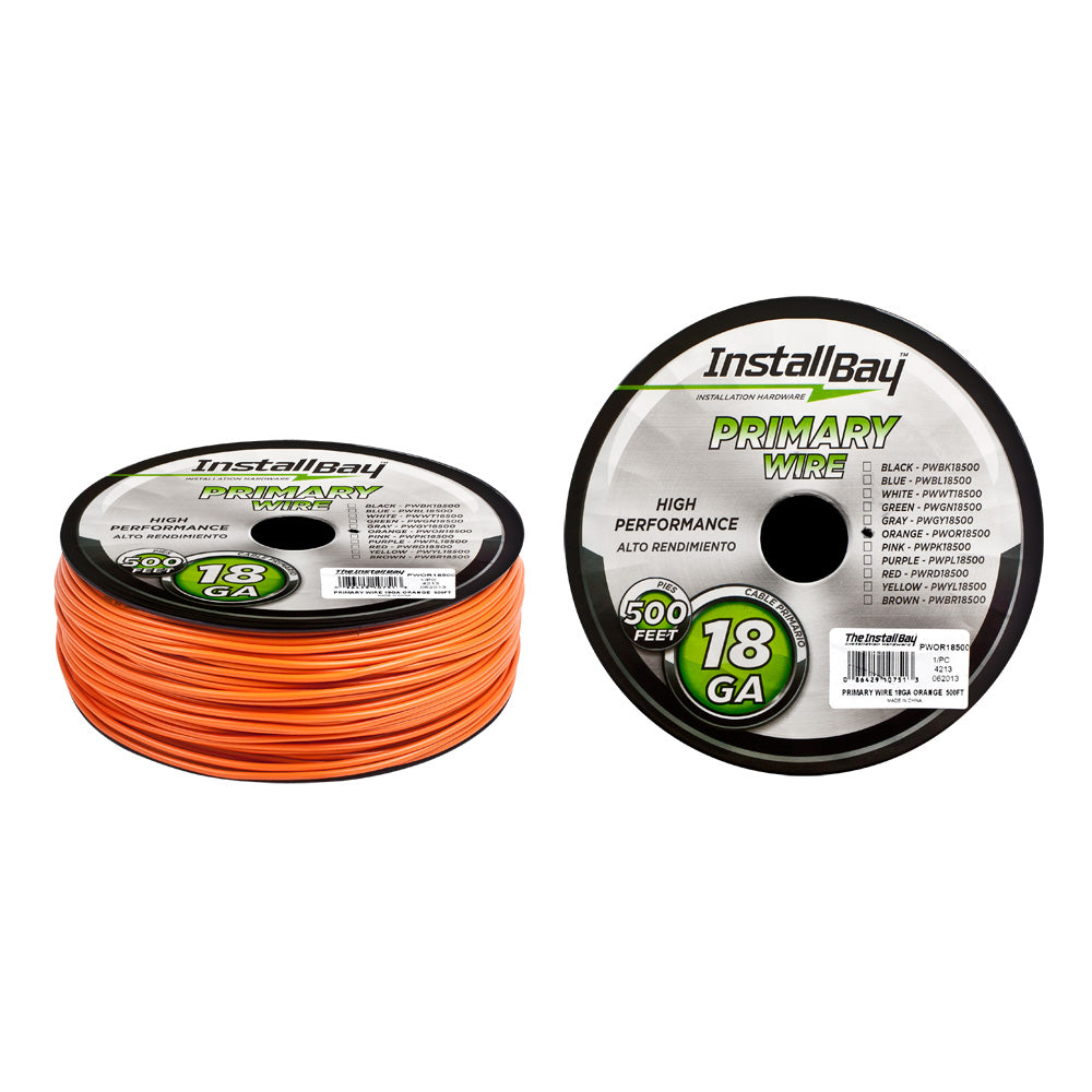 Install Bay Primary Wire 18 Gauge All Copper Orange Coil - 500 ft - PWOR18500
