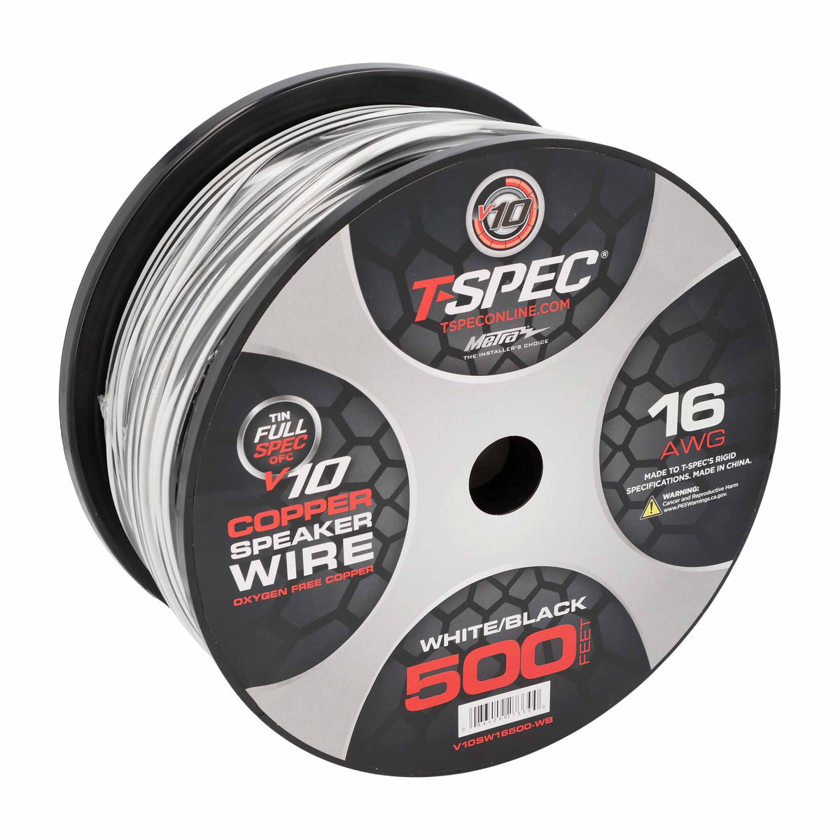 T-Spec V10 OFC Speaker Wire | 16 AWG | 500 ft. | White/Black - V10SW16500-WB