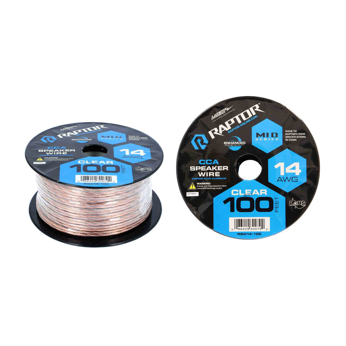 Raptor Vice Series CCA Speaker Wire | 14GA | 100 ft. | Clear - RSW14-100