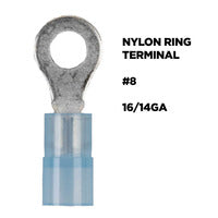Install Bay Blue Nylon Ring Terminal 16-14 Gauge #8 - Package of 100 - BNRT8