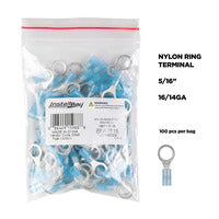 Install Bay Blue Nylon Ring Terminal 16-14 Gauge 5/16 in - Pack of 100 - BNRT516