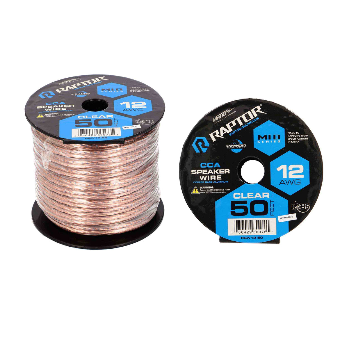 Raptor Vice Series CCA Speaker Wire | 12GA | 50 ft. | Clear - RSW12-50