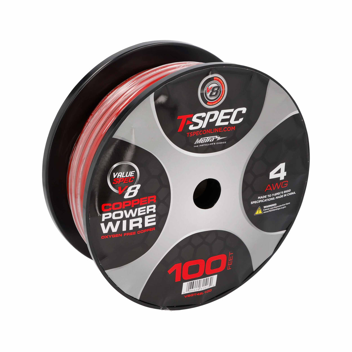 T-Spec V8GT OFC Power Wire | 4 AWG | 100 ft. | Red - V8GT4R-100