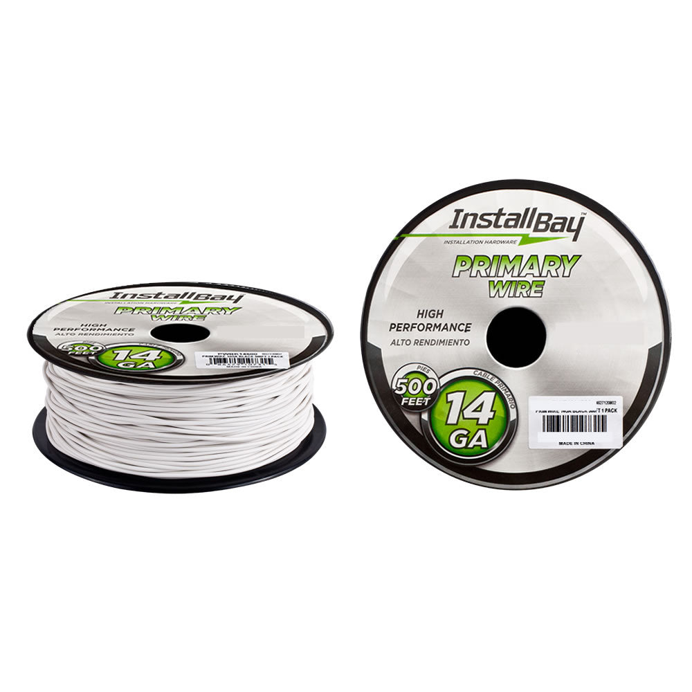Install Bay Primary Wire 14 Gauge All Copper White Coil - 500 ft - PWWT14500
