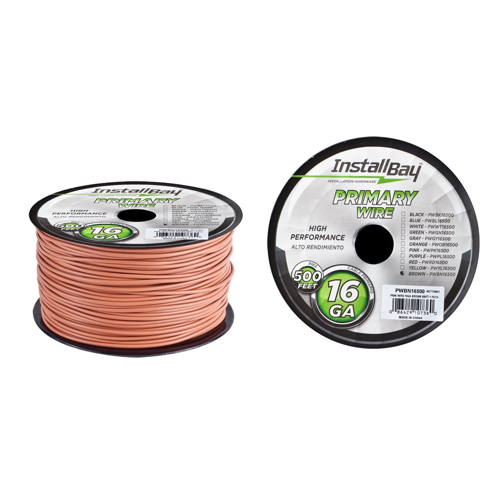 Install Bay Primary Wire 16 Gauge All Copper Brown Coil - 500 ft - PWBN16500