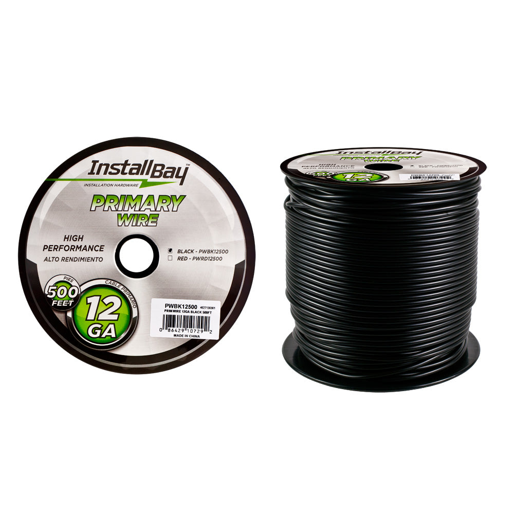 Install Bay Primary Wire 12 Gauge All Copper Black Coil - 500 ft - PWBK12500