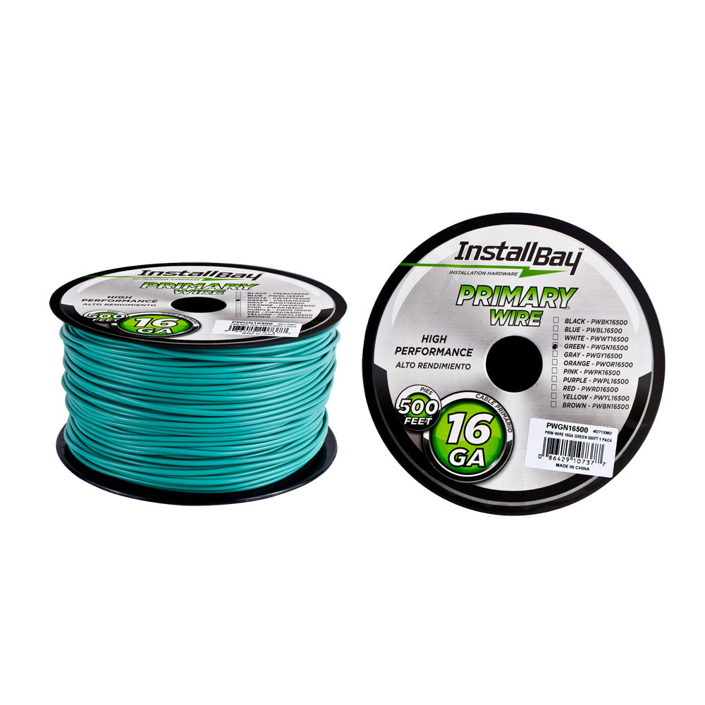 Install Bay Primary Wire 16 Gauge All Copper Green Coil - 500 ft - PWGN16500