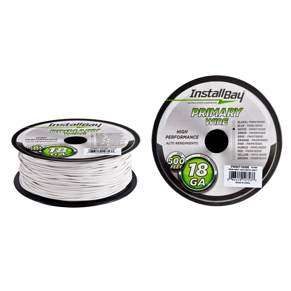 Install Bay Primary Wire 18 Gauge All Copper White Coil - 500 ft - PWWT18500