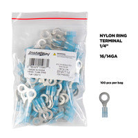 Install Bay Blue Nylon Ring Terminals 16-14 GA 1/4 inch - Package of 100 - BNRT14