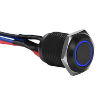 Install Bay Black 12MM Round Illuminated Momentary Switches - Blue - MB12B-2