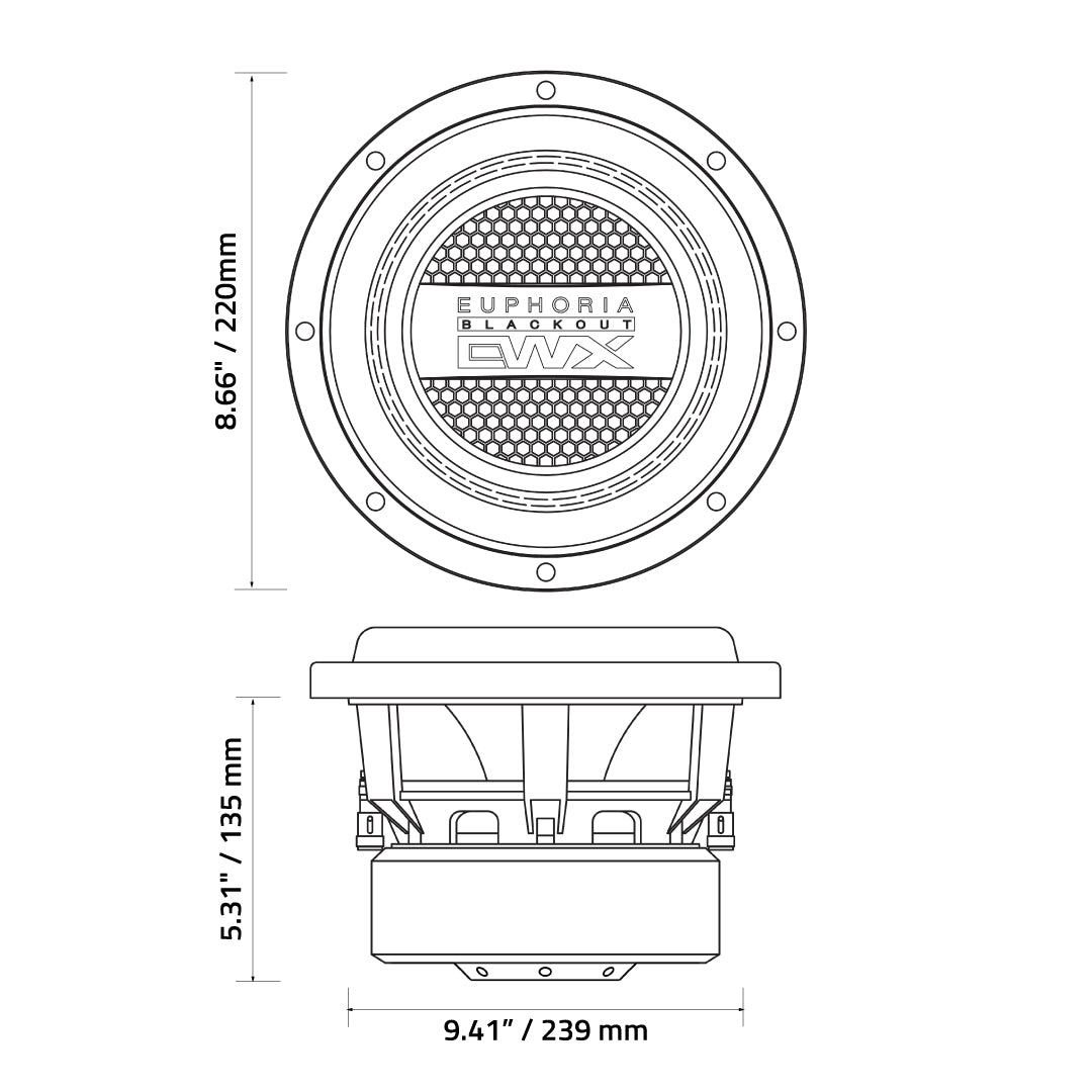 Euphoria EWXB8D2 : 8" Dual 2-Ohm Subwoofer Black Out Edition