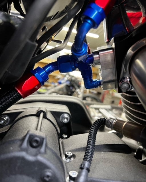 Curly's Inc M8 Touring Billet Oil Blocks & Billet Trans Drain Tube