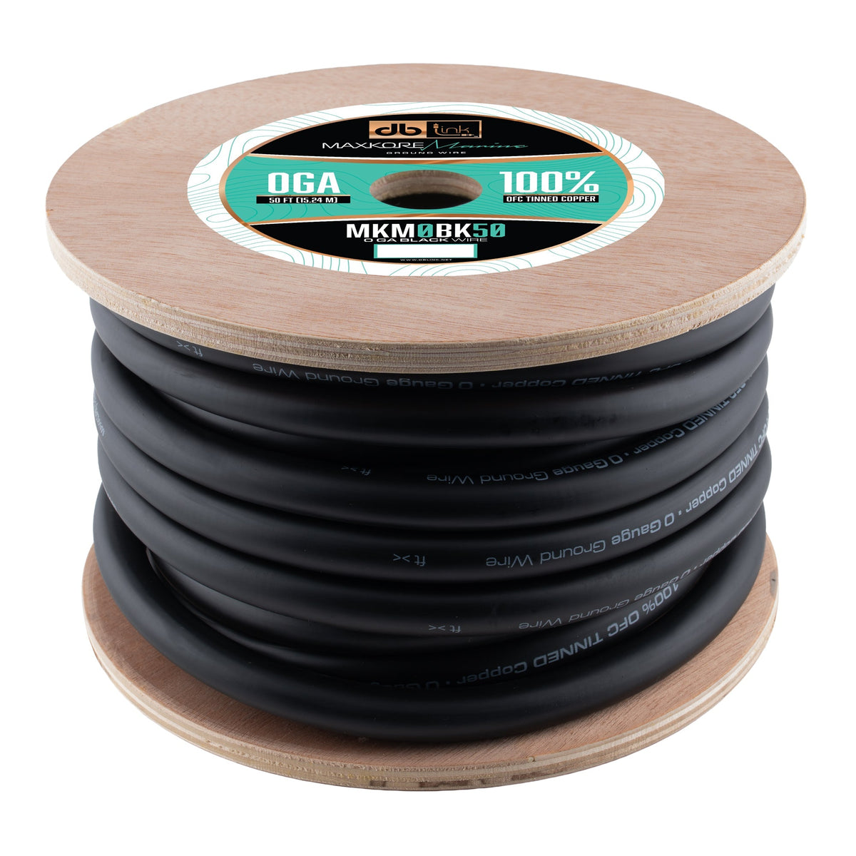 DB Link MKM0BK50 : 50' 0Ga Maxkore Marine Black,100% OFC, TINNED Anti-Corrosive Wire Roll