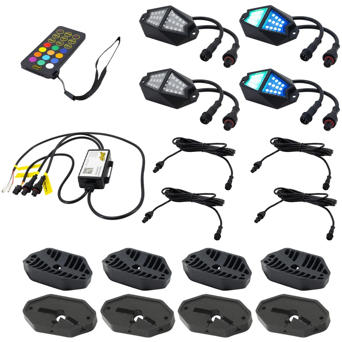 Stinger SPXDK4 4-WAY Expandable Dynamic Rgb Rock Light Kit For Wheel Well / Underbody Vehicle Lighting