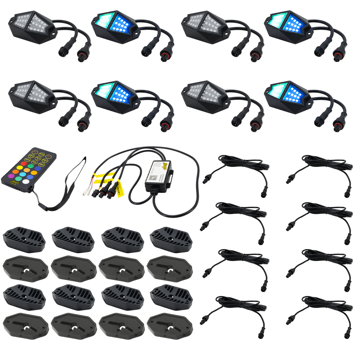 Stinger SPXDK8 8-WAY Expandable Dynamic Rgb Rock Light Kit For Wheel Well / Underbody Vehicle Lighting