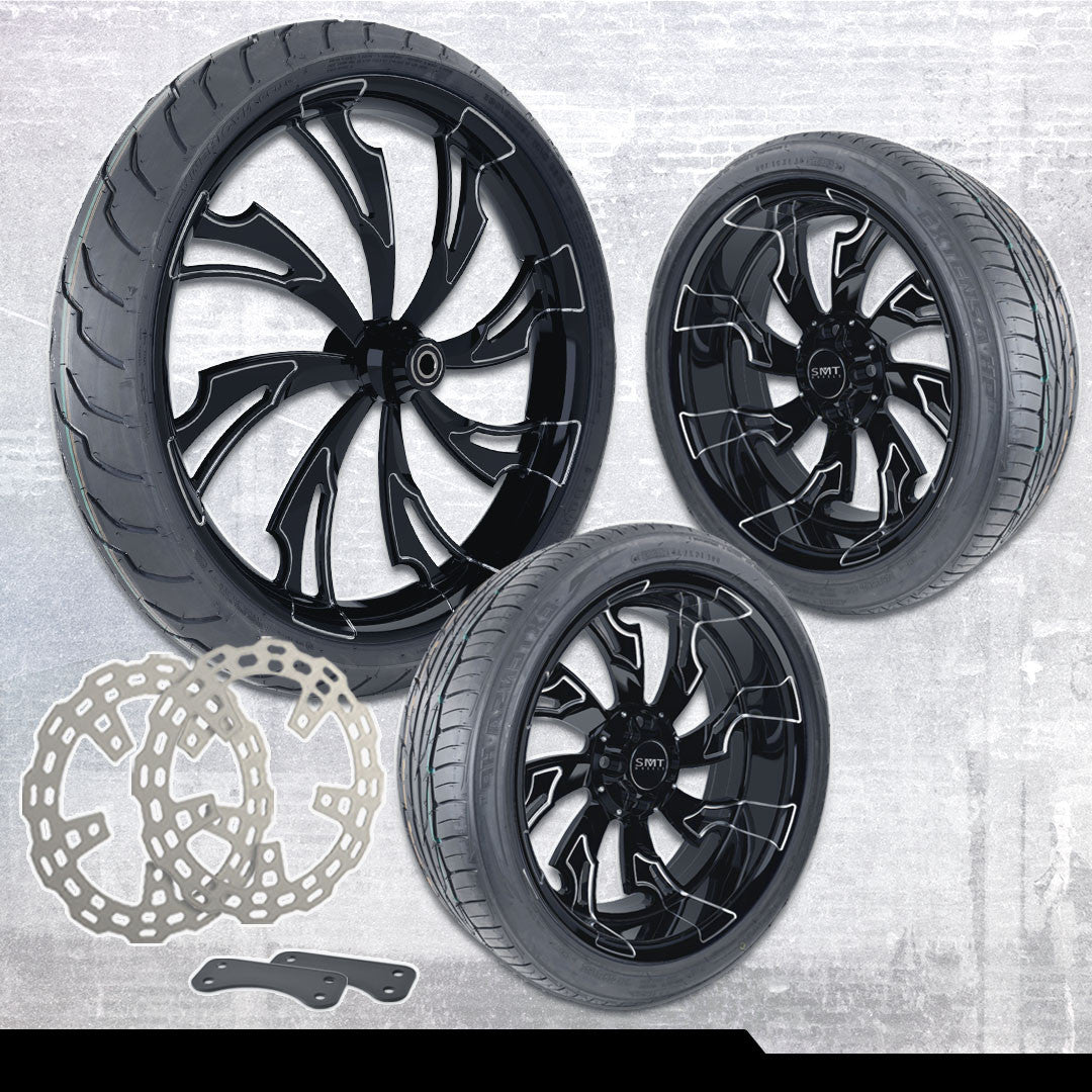 21x3.25"/18x7" Harley-Davidson Guinzu Black Double Cut Trike Kit