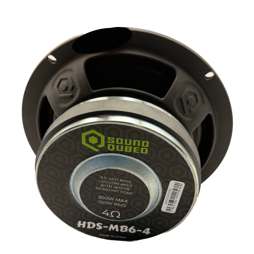 SoundQubed 6.5" HDS Series Midbass with Water Resistant Dome Cap - 1.5" 4 ohm Voice Coil 150w/300w Frequency Response 80Hz - 6KHz