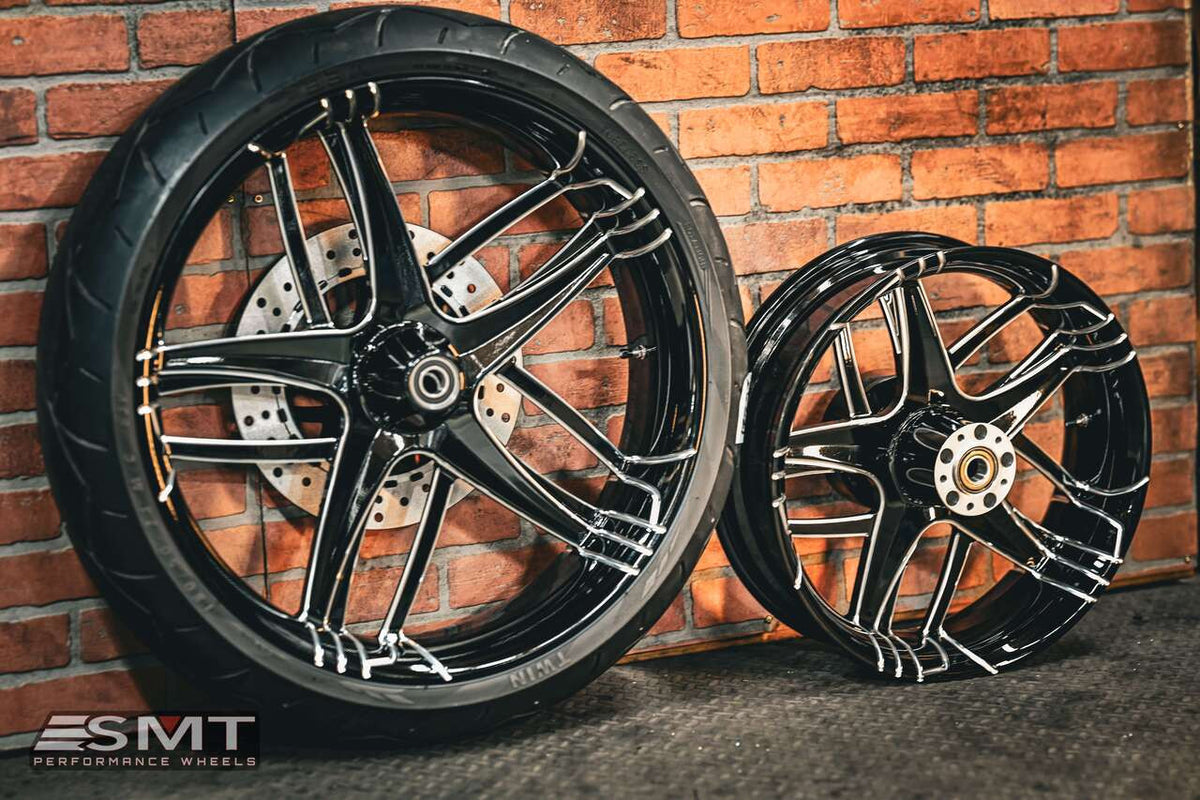 23x5.5" / 18X5.5" BLACK DOUBLE CUT TESLER PAIR (2009-2023 HD TOURING)
