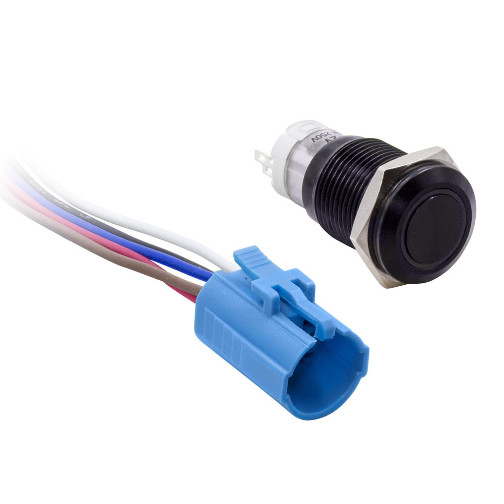 Install Bay 16 Mm Black Momentary Switch With Harness 5A Ip67 - Blue - MIBRBSB16