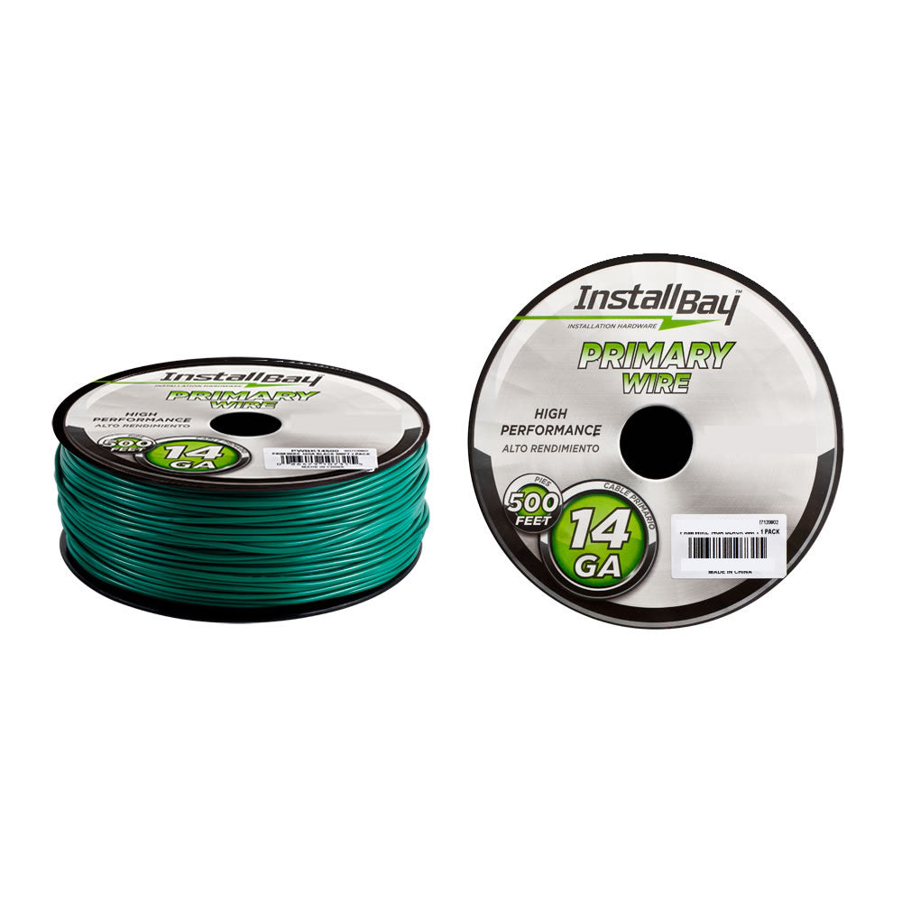 Install Bay Primary Wire 14 Gauge All Copper Green Coil - 500 ft - PWGN14500