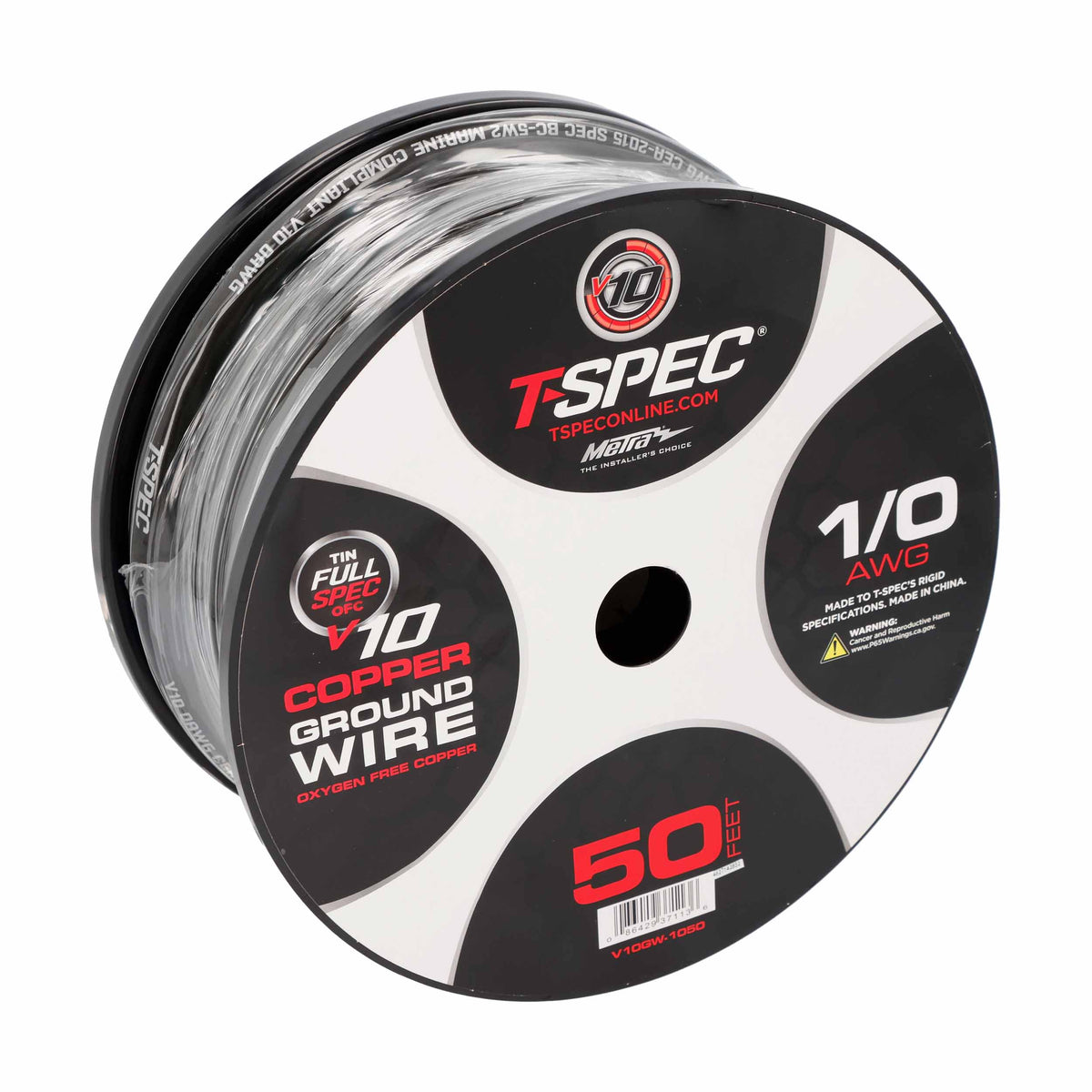T-Spec V10 OFC Tinned Ground Wire | 1/0 AWG | 50 ft. | Black - V10GW-1050