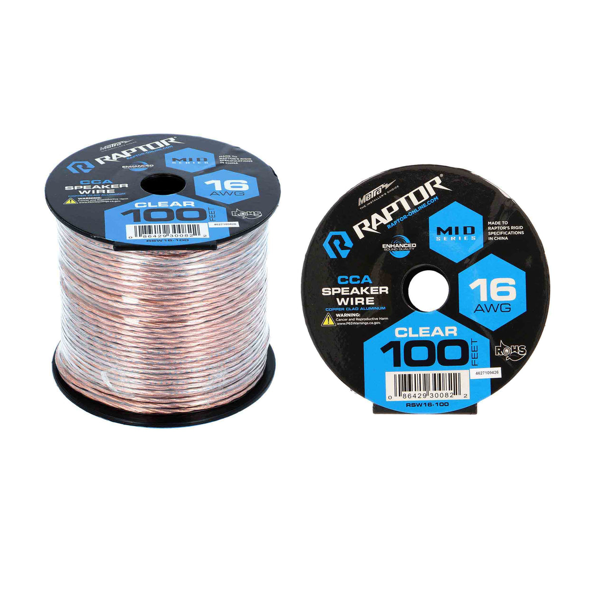 Raptor Vice Series CCA Speaker Wire | 16GA | 100 ft. | Clear - RSW16-100