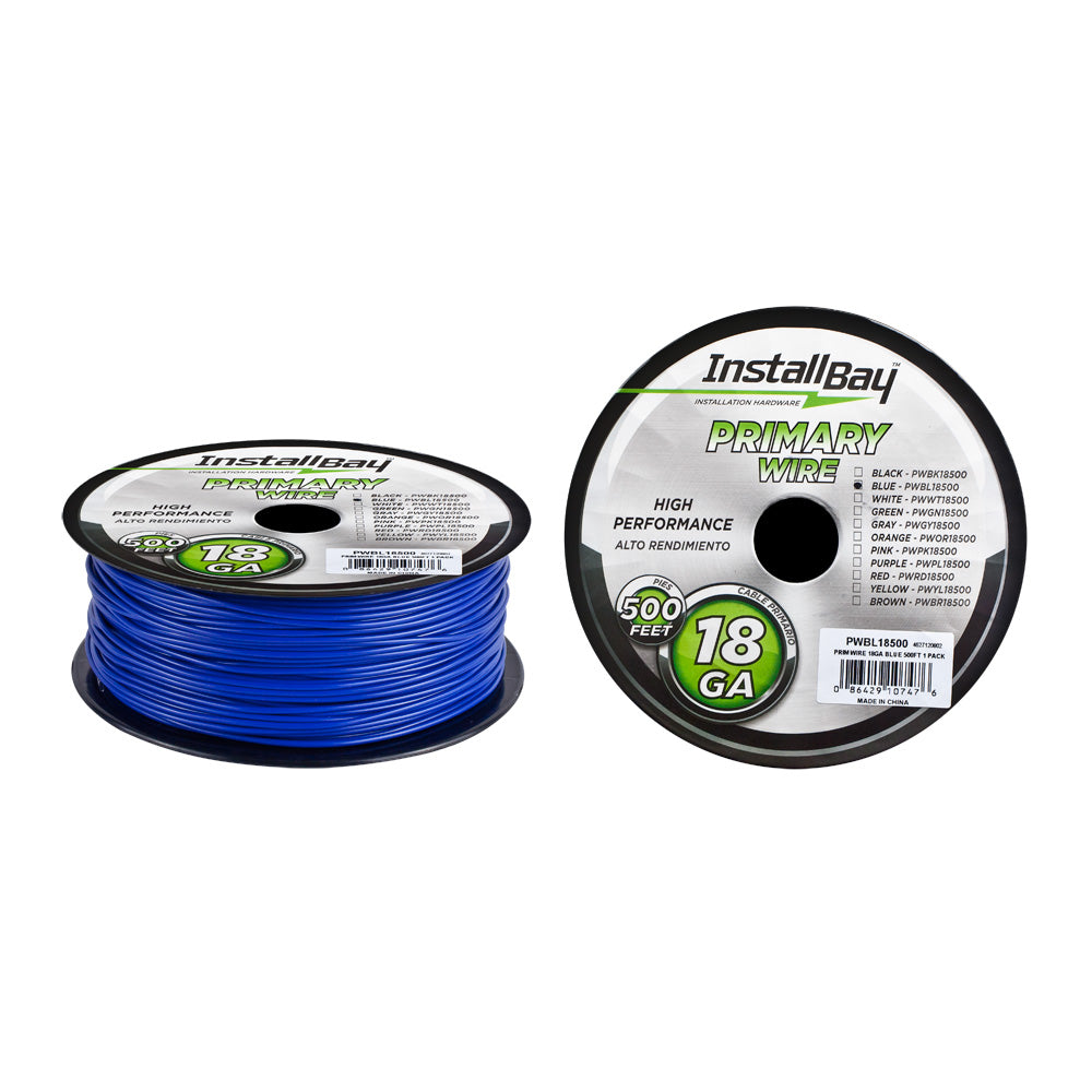 Install Bay Primary Wire 18 Gauge All Copper Blue Coil - 500 ft - PWBL18500
