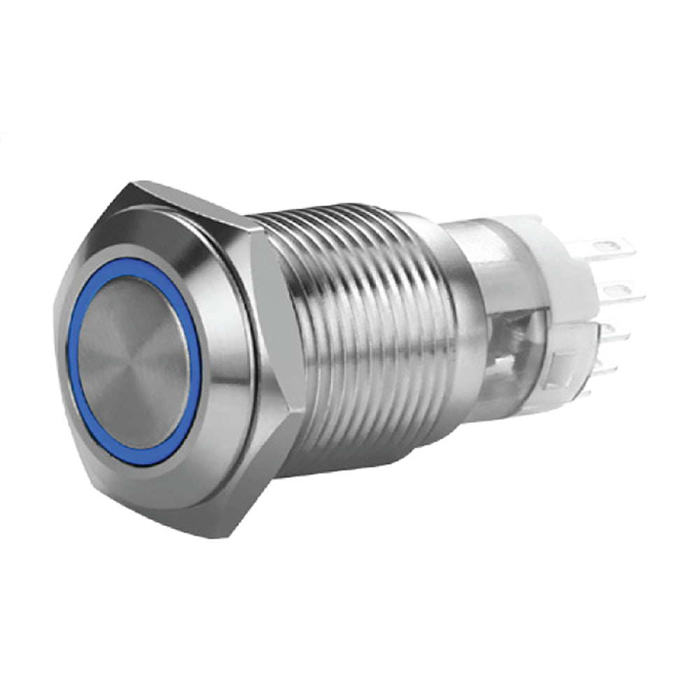 Install Bay 19 Mm Stainless Momentary Switch With Harness 5A Ip67 - Blue - MIBRSSB19