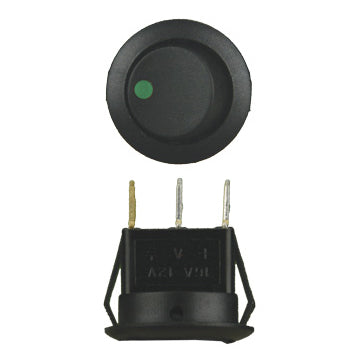 Install Bay Round Rocker Switch Green Led No Leads 20amp - Pack of 5 - IBRRSG