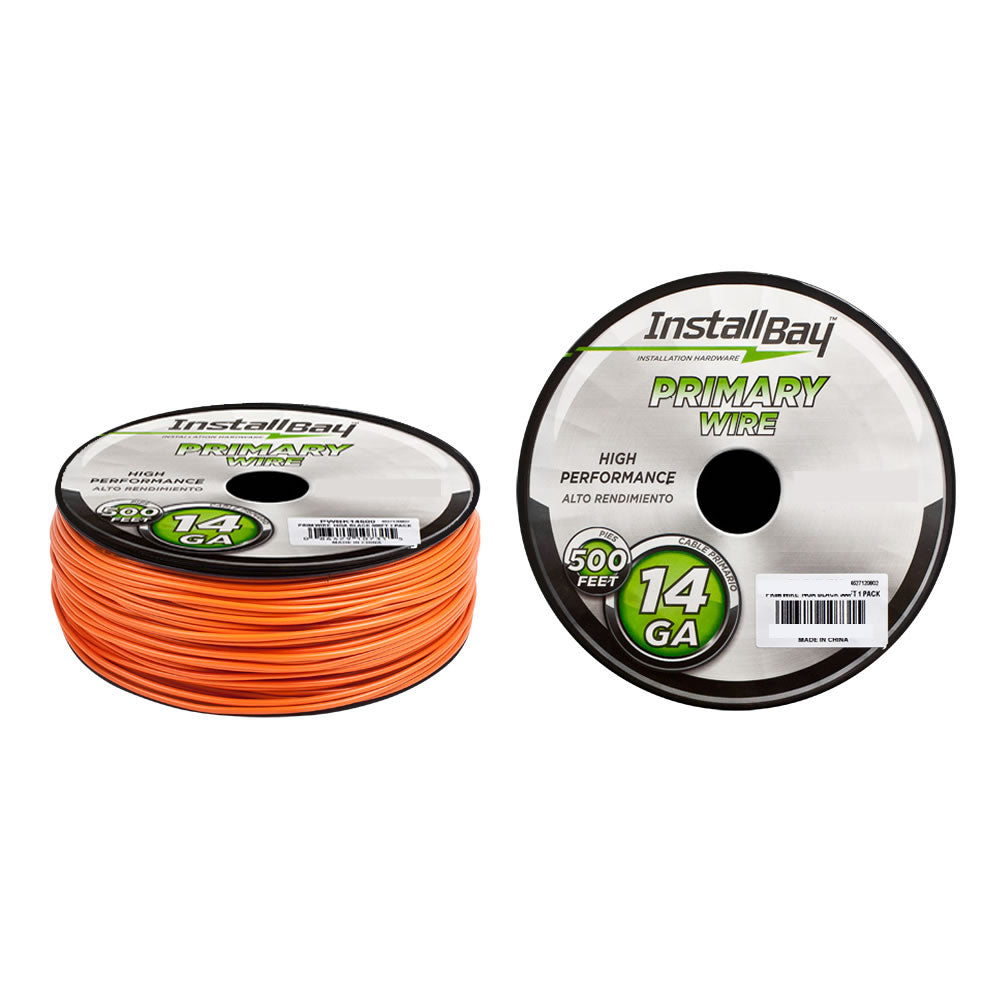Install Bay Primary Wire 14 Gauge All Copper Orange Coil - 500 ft - PWOR14500