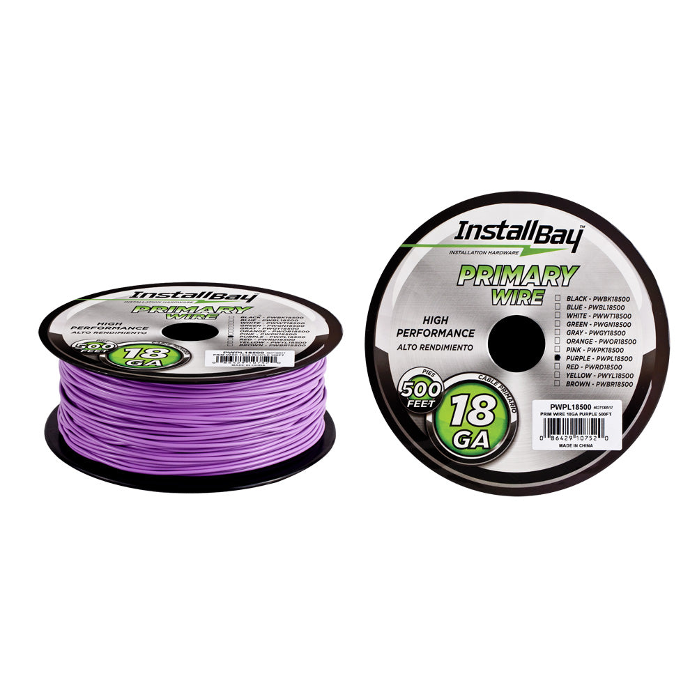 Install Bay Primary Wire 18 Gauge All Copper Purple Coil - 500 ft - PWPL18500