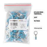 Install Bay Blue Nylon Ring Terminals 16-14 GA 3/8 inch - Package of 100 - BNRT38