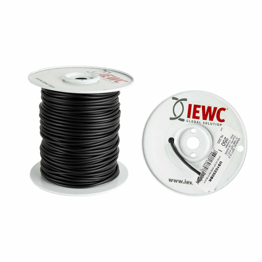 Install Bay 10 GA US GPT ALL COPPER PRIMARY WIRE BLACK - Coil of 250 FT - US10250BK