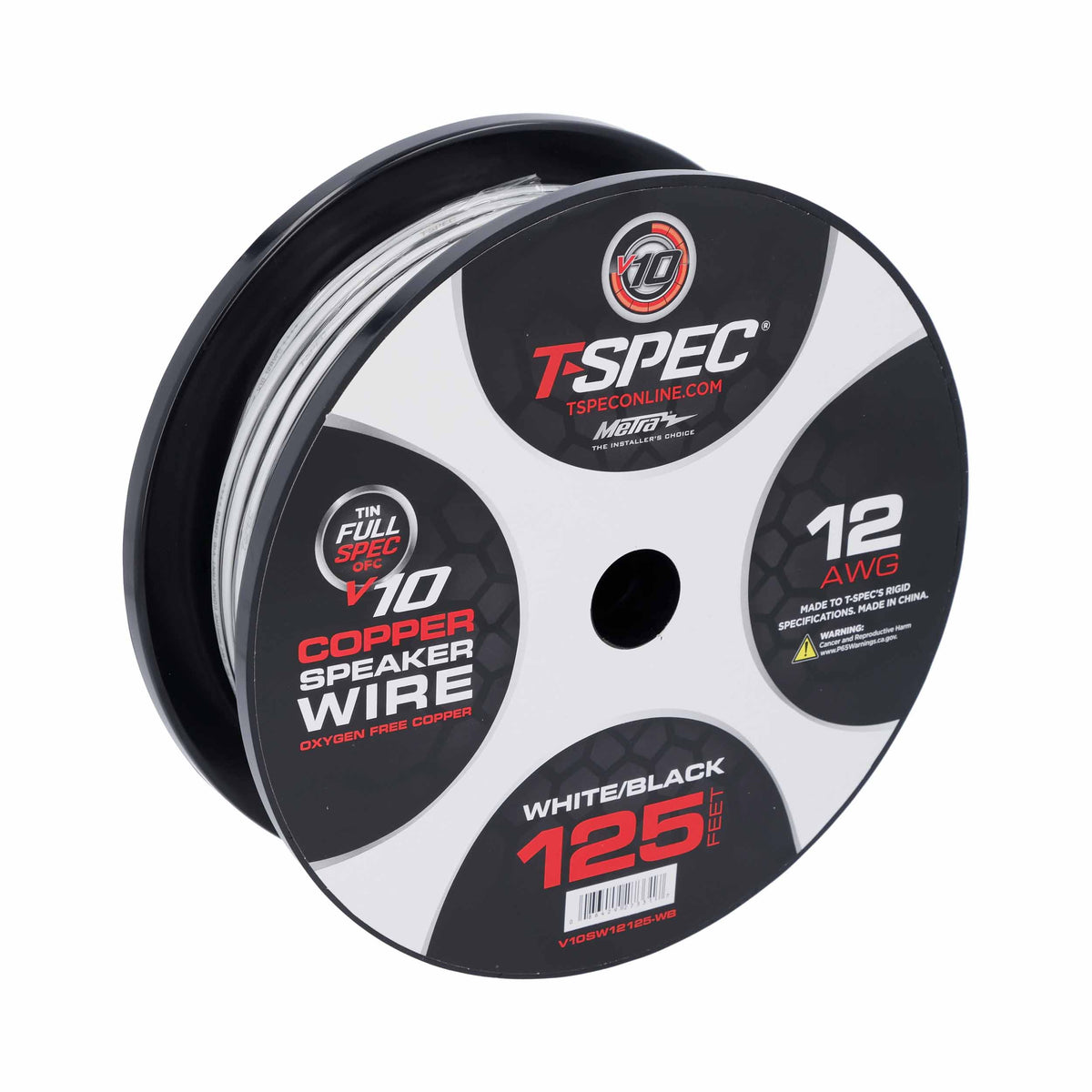 T-Spec V10 OFC Speaker Wire | 12 AWG | 125 ft. | White/Black - V10SW12125-WB