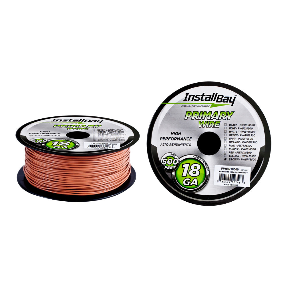Install Bay Primary Wire 18 Gauge All Copper Brown Coil - 500 ft - PWBR18500