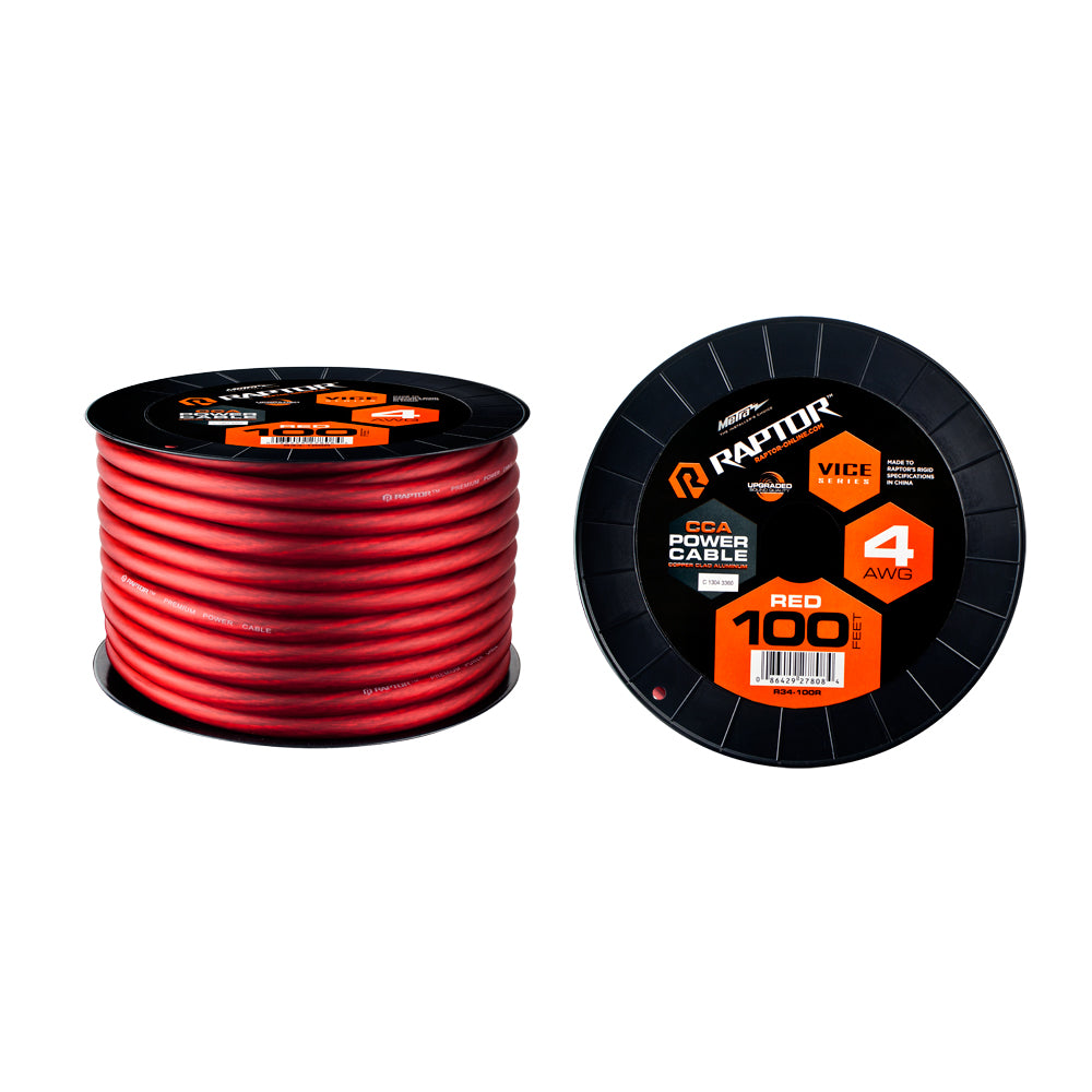 Raptor R3 Vice Series CCA Power Cable | 4 AWG | 100 ft. | Red - R3R4-100