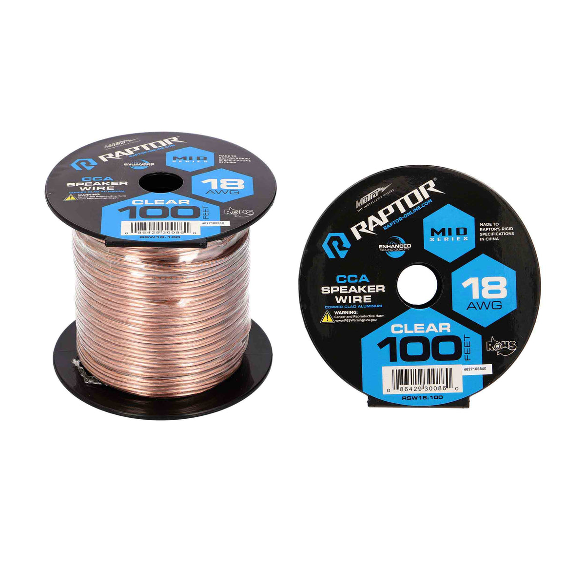Raptor Vice Series CCA Speaker Wire | 18GA | 100 ft. | Clear - RSW18-100