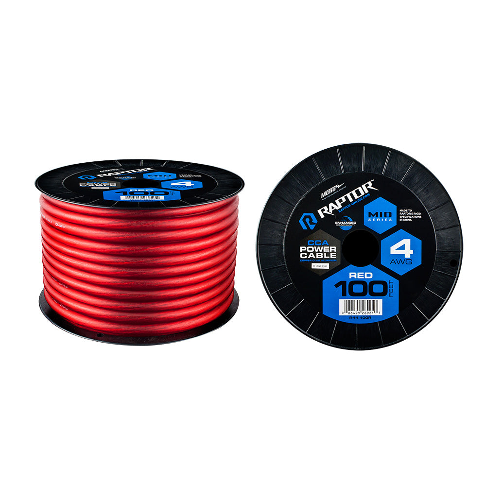 Raptor R4 Mid Series CCA Power Cable | 4 AWG | 100 ft. | Red - R4R4-100