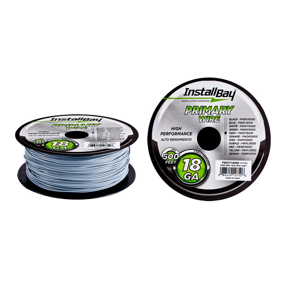 Install Bay Primary Wire 18 Gauge All Copper Grey Coil - 500 ft - PWGY18500