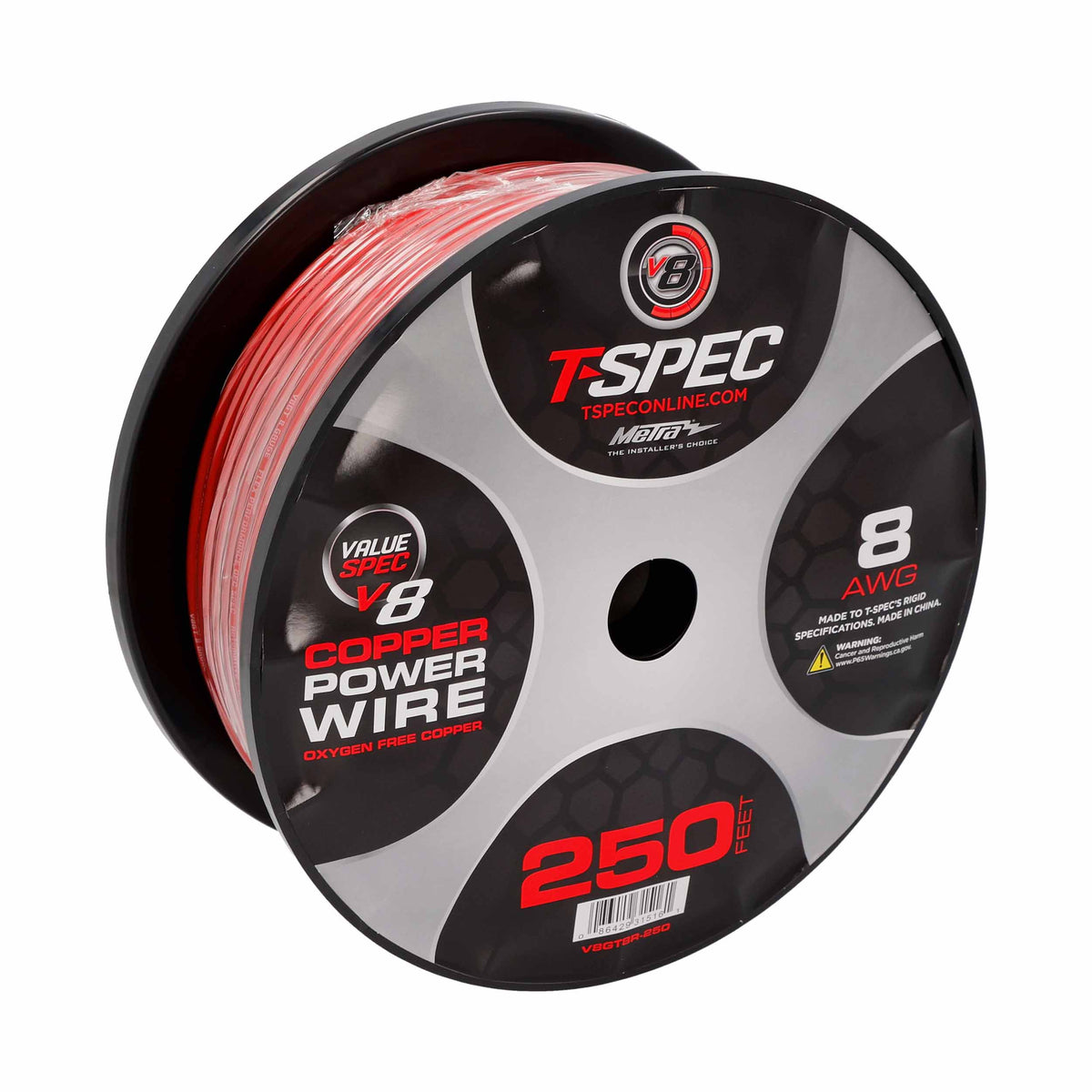 T-Spec V8GT OFC Power Wire | 8 AWG | 250 ft. | Red - V8GT8R-250