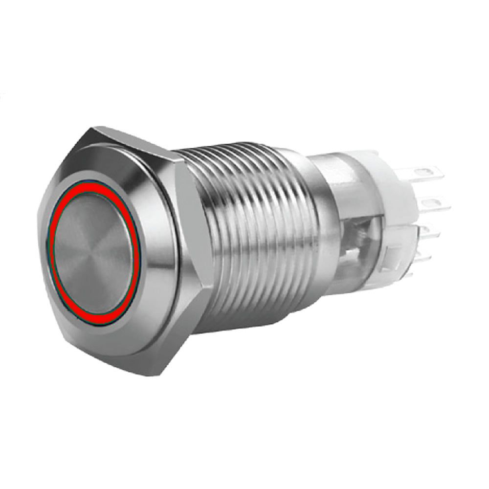 Install Bay 19 Mm Stainless Momentary Switch With Harness 5A Ip67 - Red - MIBRSSR19